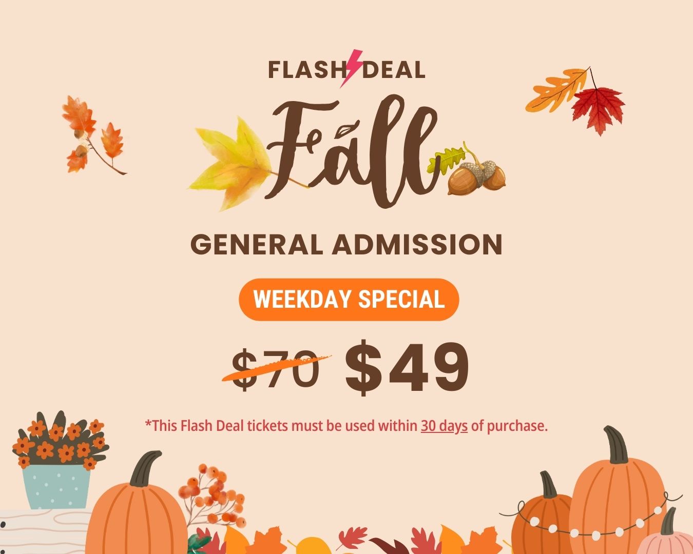 Fall FLASH DEAL – Weekday Only General Admission